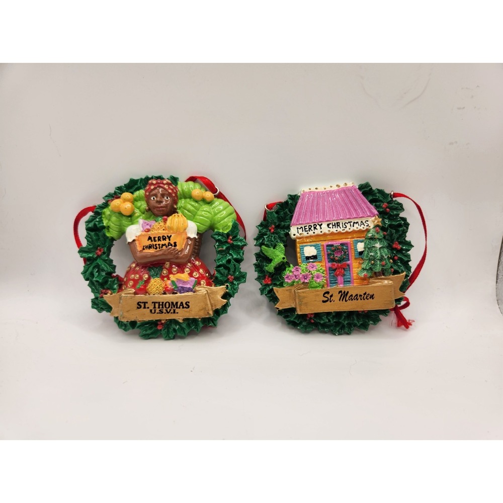 Agiftcorp Set‎ Of 2 Christmas Ornaments Wreath 3" St. Maartin & St. Thomas